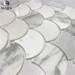 Statuary White Marble Grand Fish Scale Fan Shape Mosaic Tile Polished
