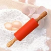Stock 4 inch Mini silicone Rolling Pin with wooden handle For baking