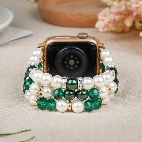 Strap for Apple Watch Band Decorated Handmade Jewelry Pearl Luxury Bracelet Elastic Stretch Replacement Strap for Apple Watch
