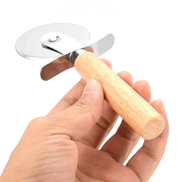 Super Sharp Pizza Slicer Quality Stainless Steel Pizza Cutter with Non Slip Wooden Handle