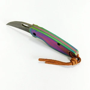 Superior quality damascus folding blade knife Collection pocket knife With titanium handle leather sheath EDC gift knives
