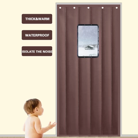 Thermal Insulated Door Curtain Winter Thicken Cotton Door Panel Keep Warm Soundproof Curtain Oxford With Transparent WindowTherm