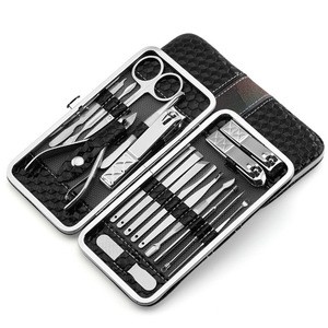 Top Selling 18 pcs Mini Stainless Steel Mens Manicure Set Clipper Nail Tweezers With Colorful Leather Case