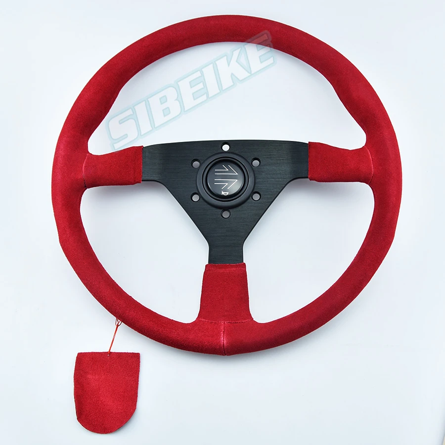 Universal 14 Inch Red Suede Leather Sport Car Race Steering Wheel