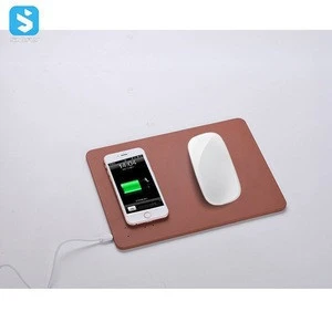 Universal PU Leather Fast Charge Mobile Phone Mouse Pad,Newest Super Slim 5W mouse pad with wireless charger