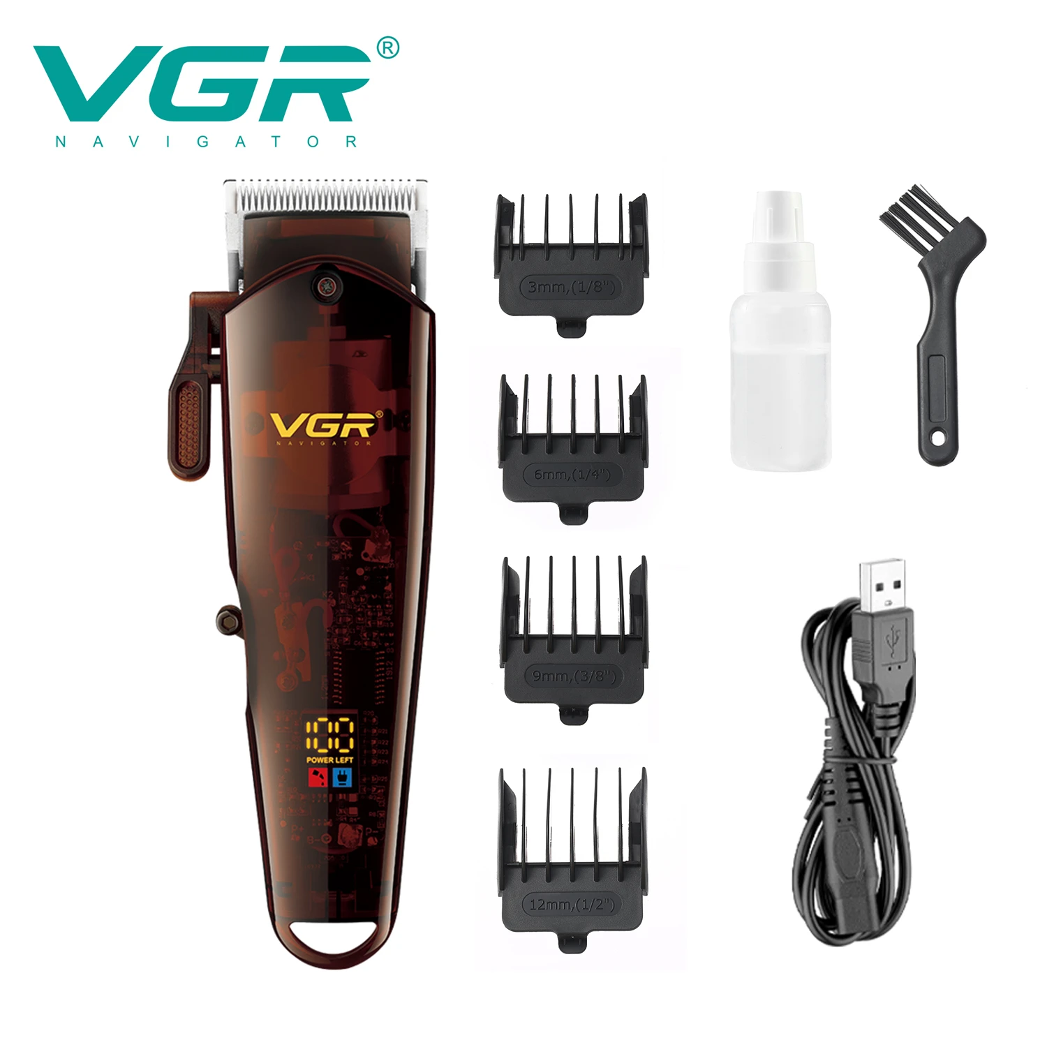 VGR professional cordless hair clippers V-165 rechargeable hair clippers with LED display