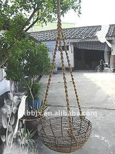 Vine woven and iron frame storage hanging basket with three chains