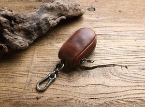 Vintage Crazy Horse Genuine Leather Hide Zippered Key Pouch Unisex Key Holder Bag
