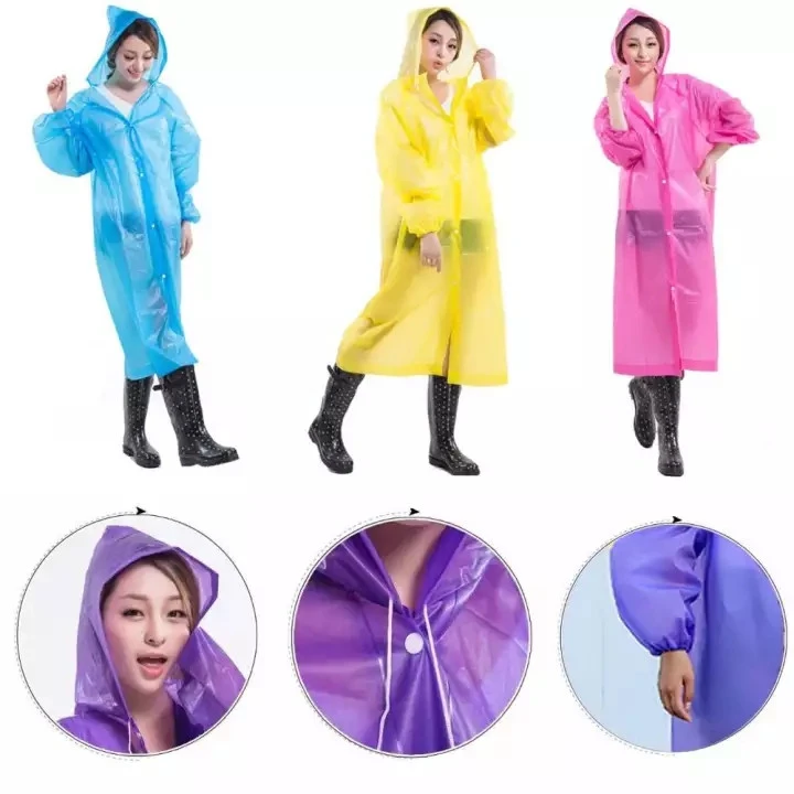 Waterproof PEVA Rain jacket,Reusable PEVA Raincoat unisex with custom color