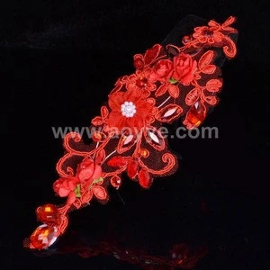 Wedding hair accessories red lace flowers bridal women hair accessories jewelry