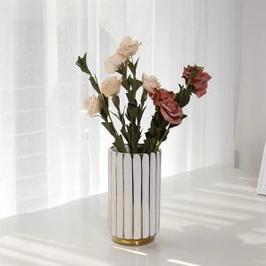 white vase ceramic flower vase china ceramic vase with glod line