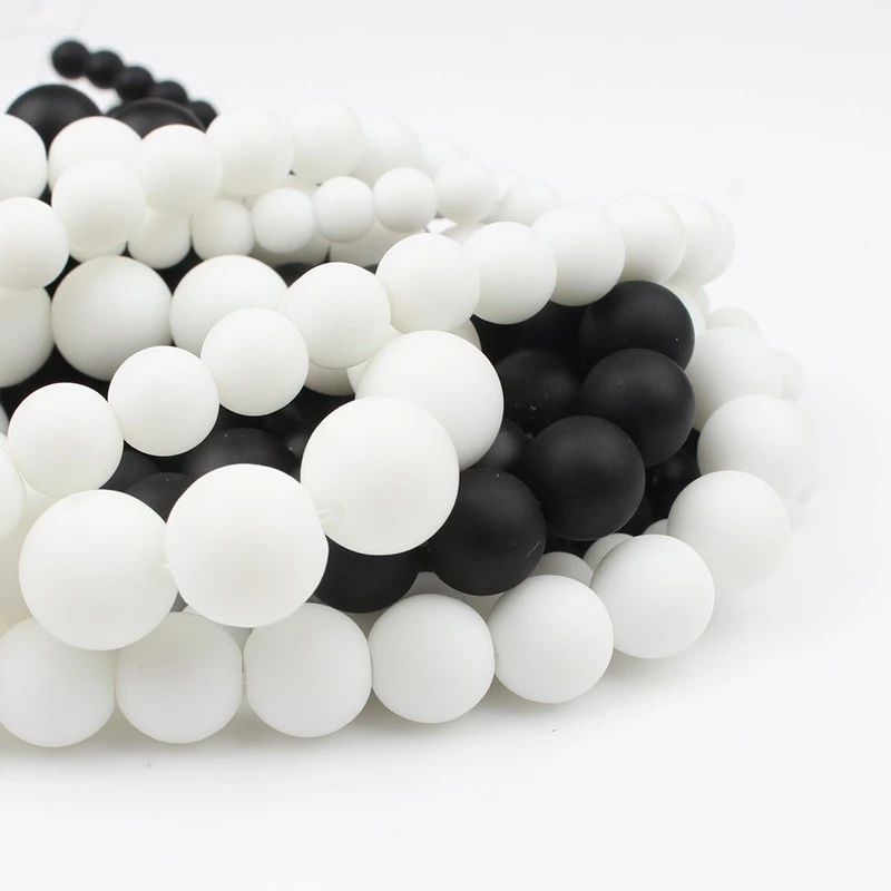 Wholesale 4/6/8/10/12MM Matte/Smooth Round White/Black Agate Glass Stone Loose Beads for Jewelry DIY