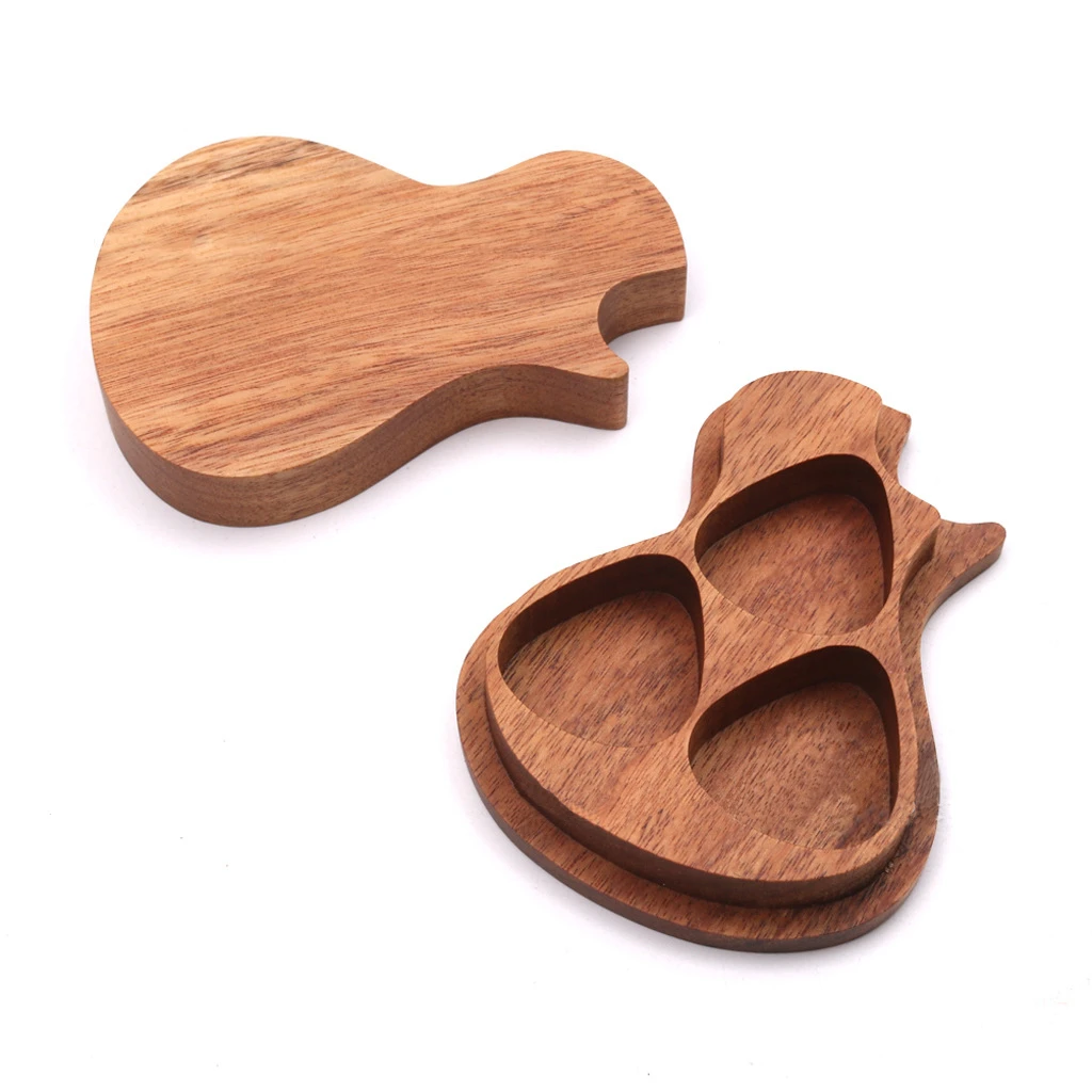 Wholesale Acacia Wooden Guitar Shape High Quality Wooden Guitar Pick Box