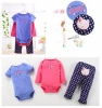 Wholesale baby clothes China 3 piece newborn baby clothing sets baby embroidered short sleeve bodysuit