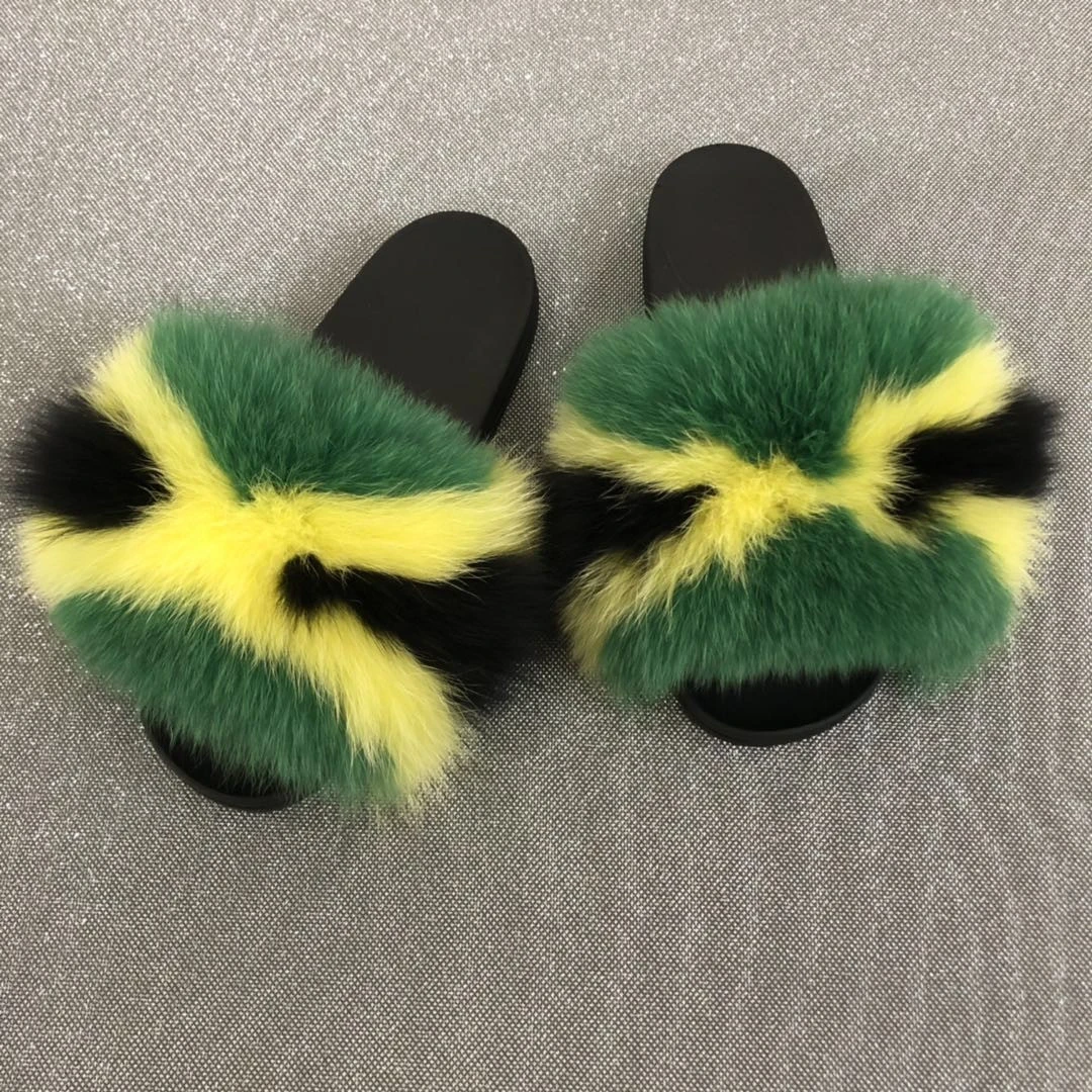 Wholesale CC Indoor outdoor  Real fox Fur Slides Sandals Slippers for women
