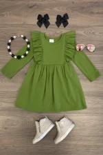 Wholesale Children Winter Clothing Long Sleeve Cotton Knee Dresses Wholesale Baby Girl Dresses with Ruffle
