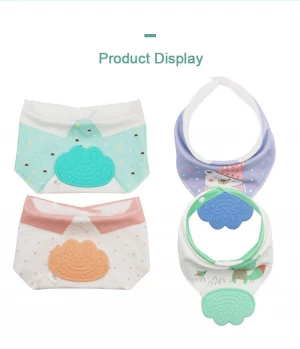 Wholesale Custom Print Blue Green Orange Waterproof Cotton Baby Wipeable Waterproof Bibs Bandana Drool Bibs Silicone Bib Set