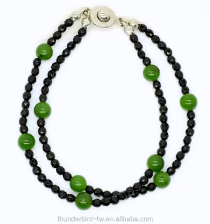 wholesale gemstone nephrite jade beads with black onyx faceted beads 2 rows jewelry bracelet