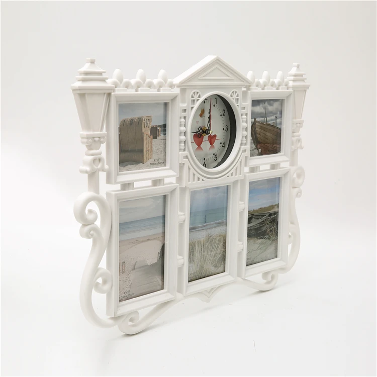 Wholesale home decor plastic castle design collage plastic clock photo frame with six openings