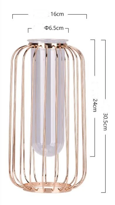 Wholesale modern rose Golden wire metal tube Vases for Decorative