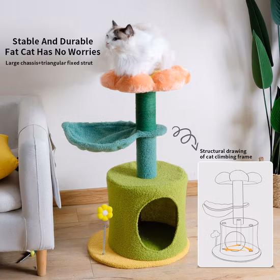 Wholesale Pet Products New Funny Popular Style Scratching Cat Scratcher Tree House Small Flower Cat Tree