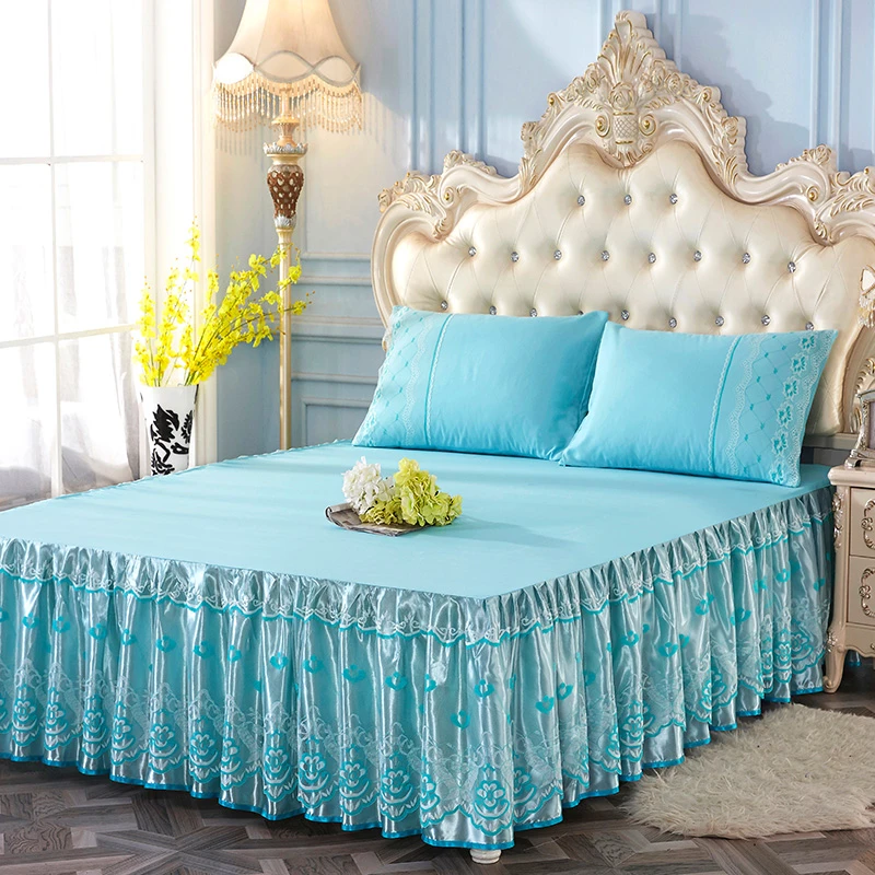 Wholesale price family hotel lace edge design embroidery bed skirts three pieces