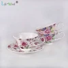 Wholesale Rose Vintage Luxury Ceramic Teacup Porcelain Pink Flower Tea Coffee Cups and Saucers Sets