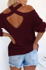 Winter women woolen sweater fashionable Cold Shoulder Long Sleeve Buttoned Halter Backless Loose Kniting Sweaters for women