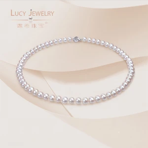 Womens Natural Freshwater Pearl Strand Necklace 925 Sterling Silver Wholesale Free Shipping