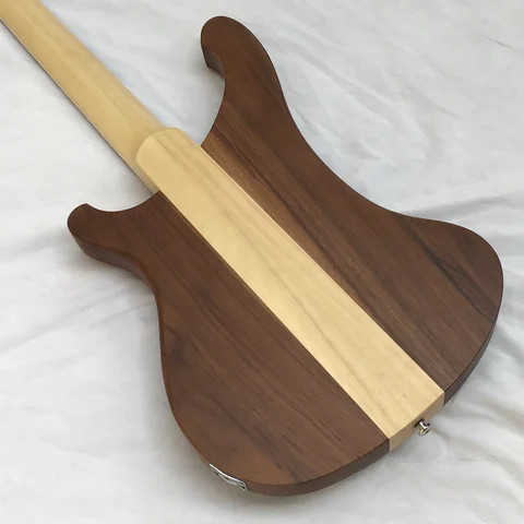 Wood Color 4003 R-Brand Electric Bass Brown Solid Wood White Pickguard Neck Thru Body Free Shipping