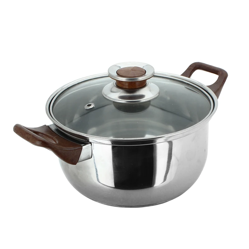 wooden color handle stock pot sets stainless steel saucepan milk pot with glass lid