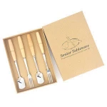 Wooden handle stainless steel cutlery set steak knife dinner spoon and fork