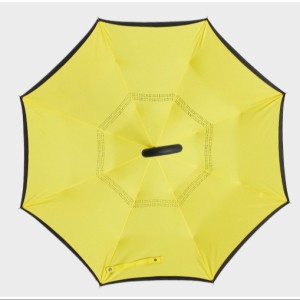 Yellow C Hook Reverse Folding Umbrella Self Standing Reverse Umbrella Inverted