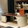 YX11   Ebony  wood executive office desk with leather modesty/classic office table