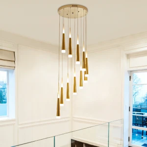 0-10v dimming Nordic creative led pendant light golden luxury led lighting vertical stair led chandeliers and lamps