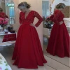 New Red Lace Mother of the Bride Dresses for Weddings Beaded A Line Evening Groom Godmother Dresses