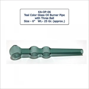 Teal Color Glass Oil Burner Pipe with Three Balls