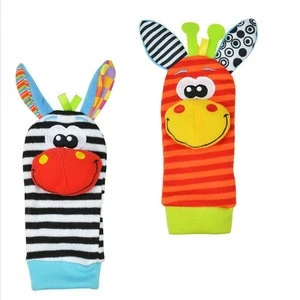 0~24 months  cartoon animal infant soft  squeak  plash other toys foot baby socks and  wrist rattle