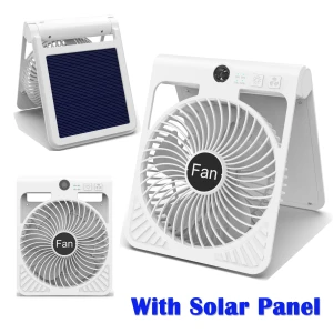 Ultra Quiet Rechargeable Solar Fan Foldable Design 2000mAh Battery 4-Speed Settings Wearable for Camping and RV