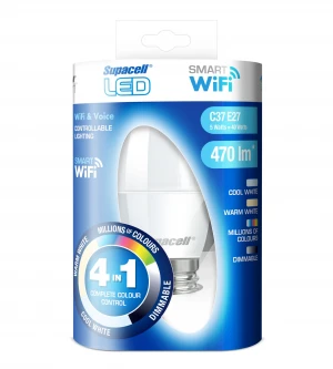 Smart WiFi LED Light bulb. C37 Candle. Dimmable. Works with Amazon Alexa, Google Home & Siri.
