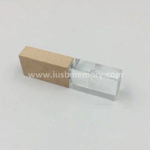 SR-011 promotional crystal 32gb 64gb usb memory with wooden cap