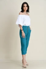 LINEN CAPRI PANTS-MID-RISE