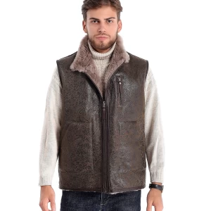 Handmade Warm Black Sheepskin Men Vest for Every Season, Genuine Material, 100 Percent Natural Sheepskin