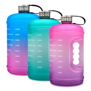 1 Gallon fitness water bottle with custom logo with straw water bottles gym 1 gallon water jug with time marking with hooks