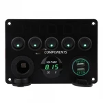 12-24V 5 Gang ON-OFF Toggle Switch Panel Dual USB Socket Charger LED Voltmeter 12V Power Outlet rv voltage meter for Car Marine