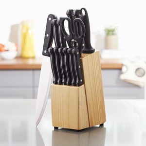 14 Piece Kitchen Knife Set with High Carbon Stainless Steel Blades and Pine Wood Block