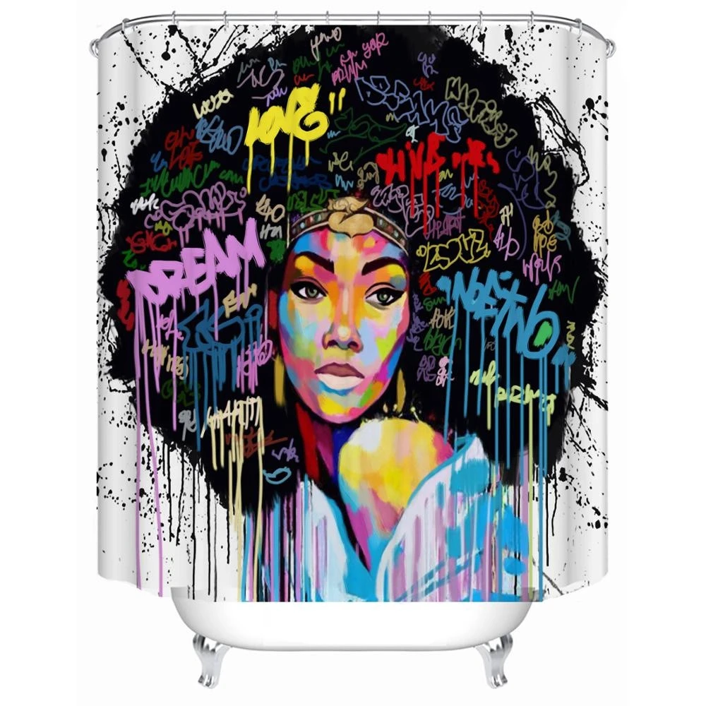 180 x180 cm Covered Bathtub Bathroom Curtains Liner African Woman American Black Girl Print Waterproof Fabric Shower Curtain