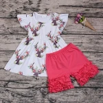 2017 wholesale childrens clothing cute dear with watermelon icing ruffle shorts young girls outfits kids apparel sets