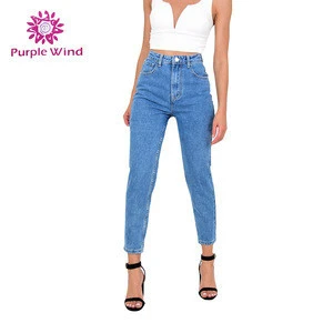 2019 light blue vintage washed INS hot sale high waist womens mom jeans