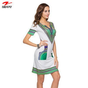 2019 New Women Summer Dress Sexy Tight Ethnic Style  V-Neck Vintage Print Mini Dress Plus